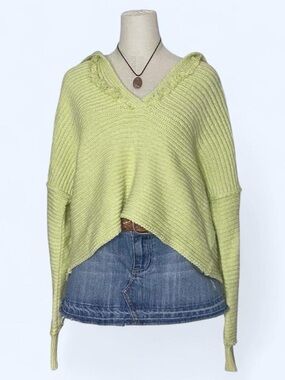 Free People Marlie Pullover Knit V Neck Oversized Sweater in Acid Lime Small